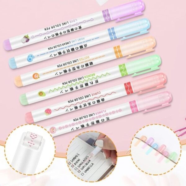 6Pcs Line Maker Color Pen Curve Highlighter Pen - Image 5
