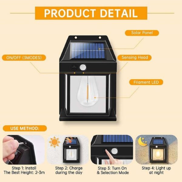SOLAR WALL BULB LAMP OUTDOOR - Image 2